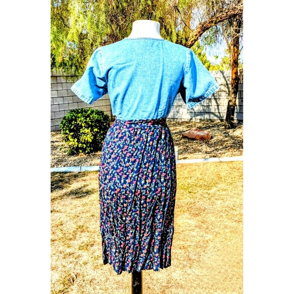 Vintage Cherokee Blue Jean Denim Petite Small Full-button Blouson Midi Dress EUC - Picture 4 of 6